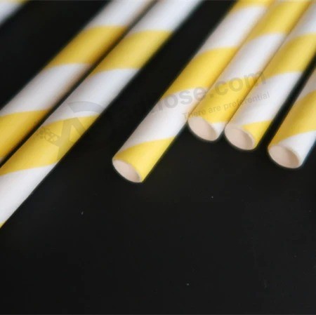 6mm * Customizado descartável biodegradável amarelo + branco multicolor papel canudo