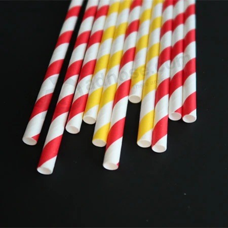 6mm*Customized Disposable Biodegradable Yellow+White Multicolor Drinking Paper Straw