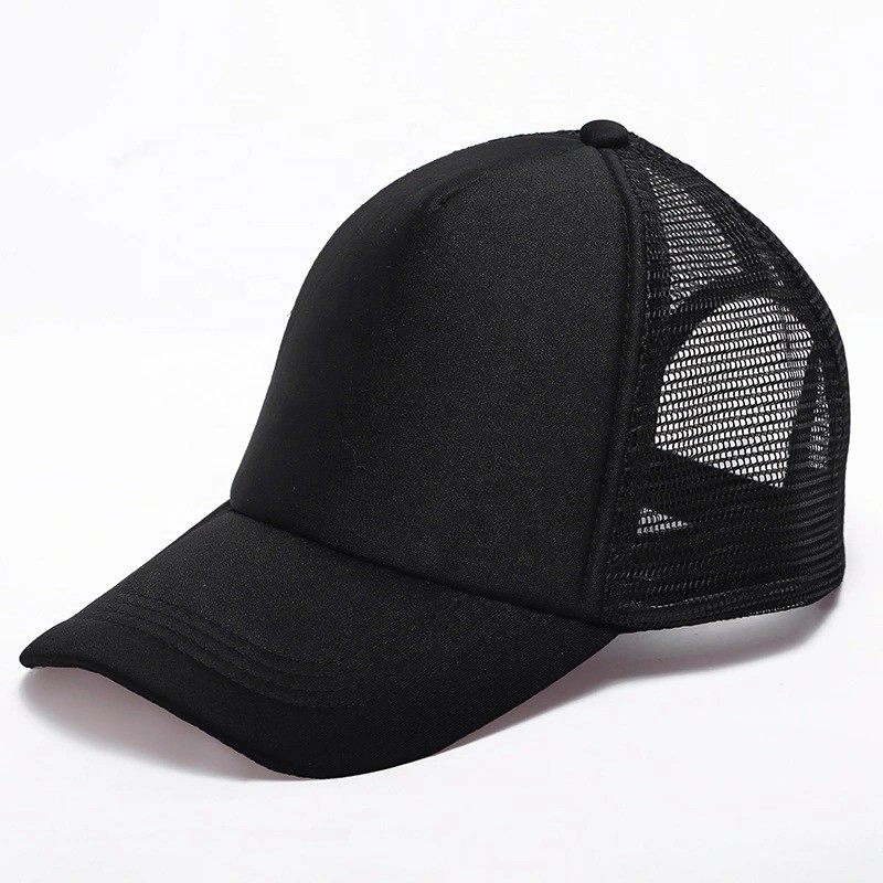 Publicidad promocional Logotipo personalizado Marca deportes Malla Gorra y sombrero negros de camionero