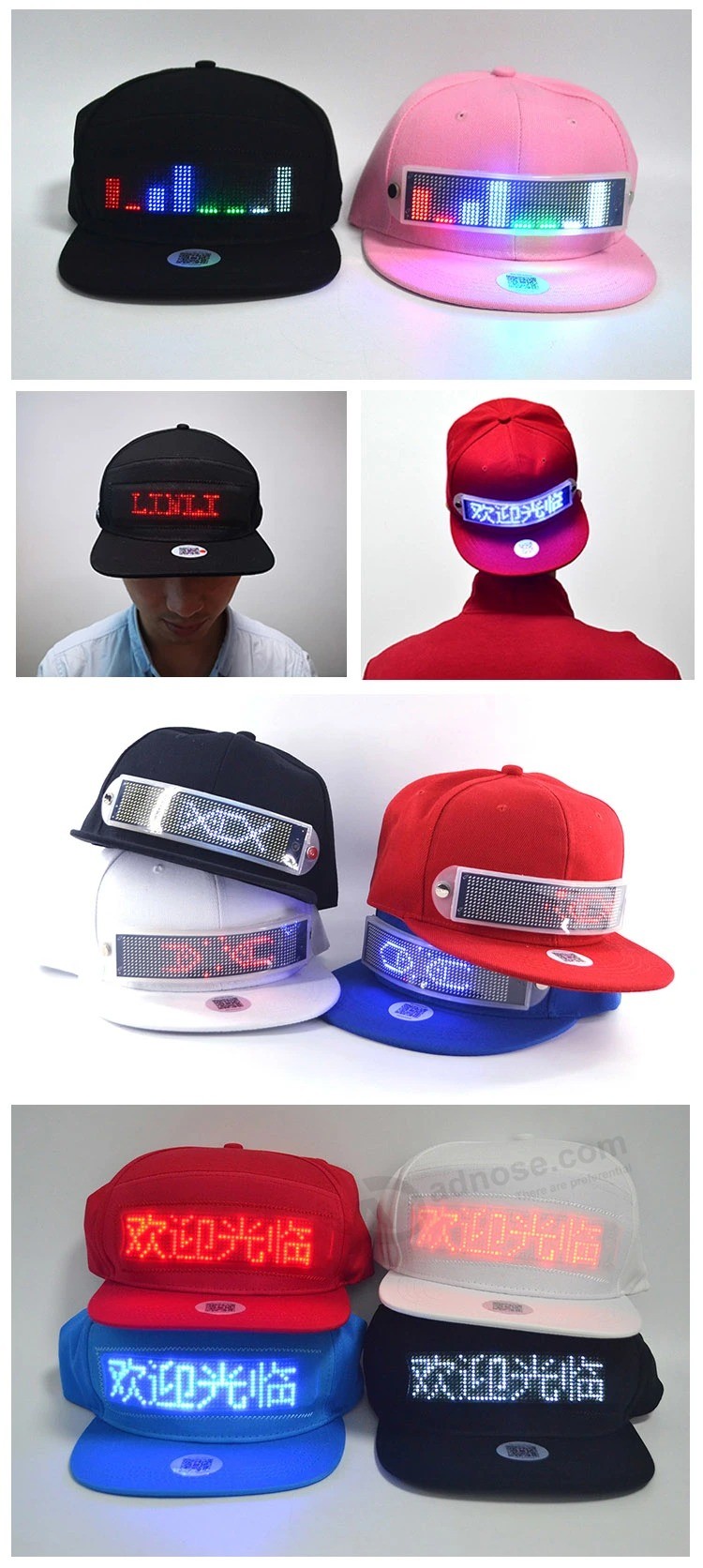Linli Werbung USB-Aufladung APP gesteuert Scrolling-Meldung LED-Hut anzeigen, blinkende Magic Cap, leichter Hut