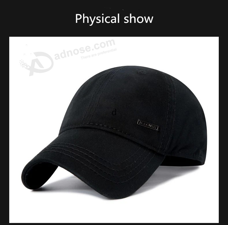 カスタムコットンスポーツベースボールキャップ、メタルラベルロゴ6パネル付きの帽子の広告独自のキャップをデザイン