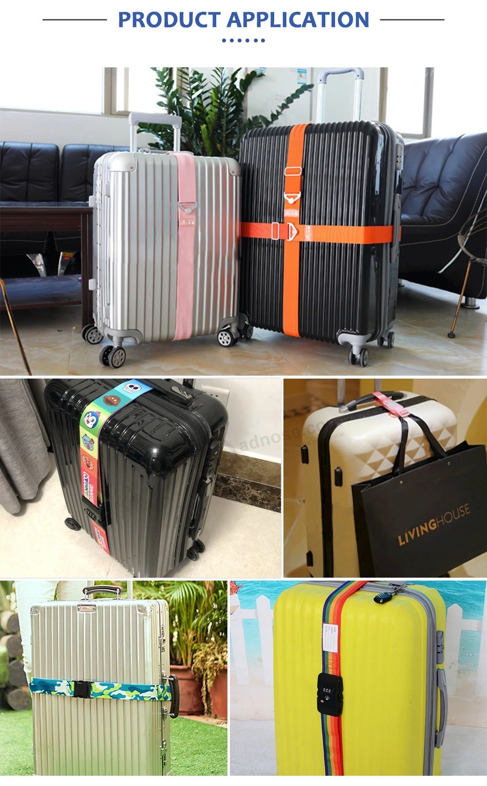 Impressão por sublimação de material de poliéster colorido Alça de bagagem elástica de viagem
