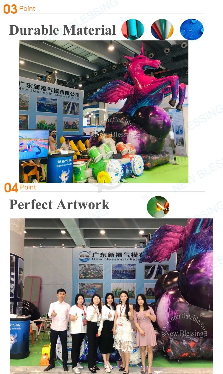 Exhibiciones publicitarias inflables de PVC, caballo inflable de impresión completa, dibujos animados de caballos publicitarios inflables gigantes para la venta
