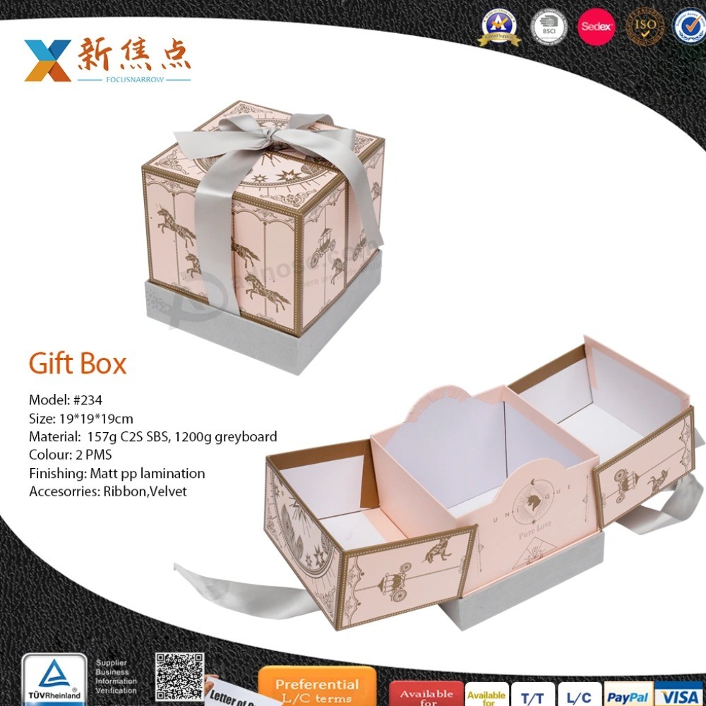 Caja de embalaje de regalo de boda de cartón de impresión de diseño de moda personalizado
