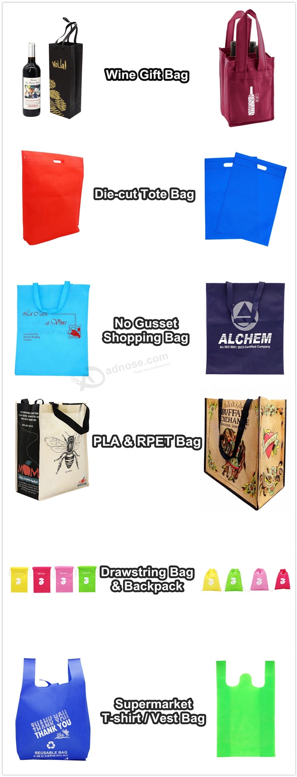 Geschenktas, draagtas, boodschappentas, promotionele wijnzak, groothandel Eco goedkope doek sterk handvat merk naaien niet-geweven stoffen tas