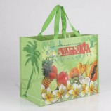 La bolsa de asas de compras de fruta tejida PP no tejida de laminación brillante de 120gsm de alta resistencia promocional, bolsa de supermercado tejida PP