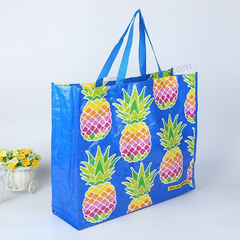 Рекламная сверхмощная 120гсм глянцевая нетканая сумка для покупок с фруктами из полипропилена, сплетенная из полипропилена сумка для супермаркета