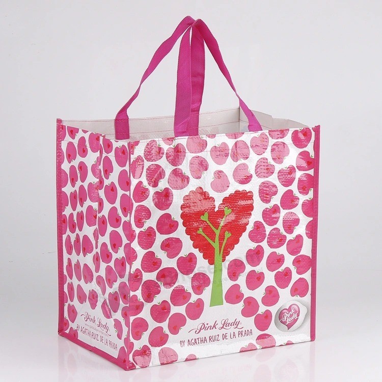 Promotional Heavy Duty 120GSM Glossy Lamination Non Woven PP Woven Fruit Shopping Tote Bag, PP Woven Supermarket Bag