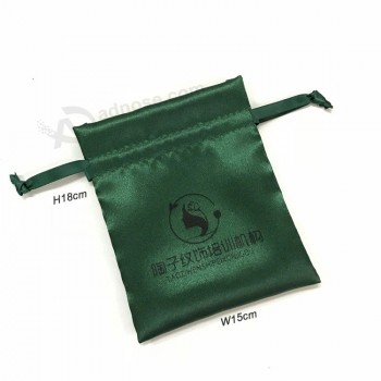Custom Printed Gold Logo Black Satin Bag Factory, Wholesale Small Silk Gift Bags for Jewelry, Cosmetic, Garment, Hair Packaging