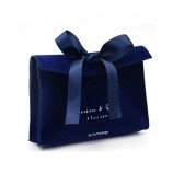 Custom Nacyblue Color Velvet Bow-Tie Jewelry Gift Packaging Pouch Bag