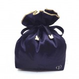 morecredit Luxus Doppelschichten Navy Satin Geschenkbeutel individuell bedruckte kleine Kordelzug Dessous Verpackung Tasche