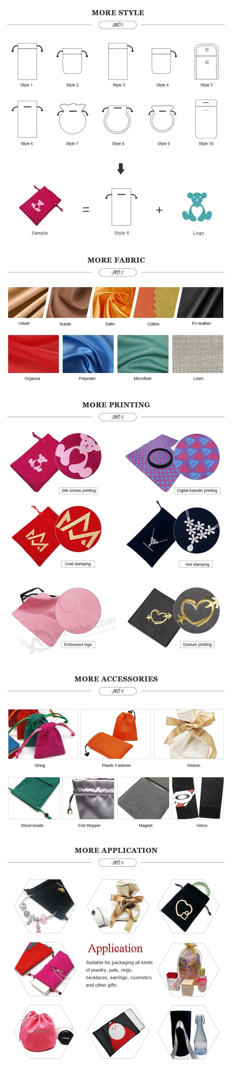 Bolsa de cetim personalizada para joias com bolsa com cordão
