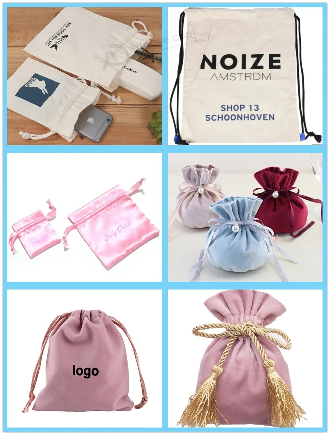 Wholesale Eco-Friendly White/Black Cotton/Canvas/Polyester/Nylon/Jute/Satin fabric Drawstring/Bundle pocket Gift pouches Bags