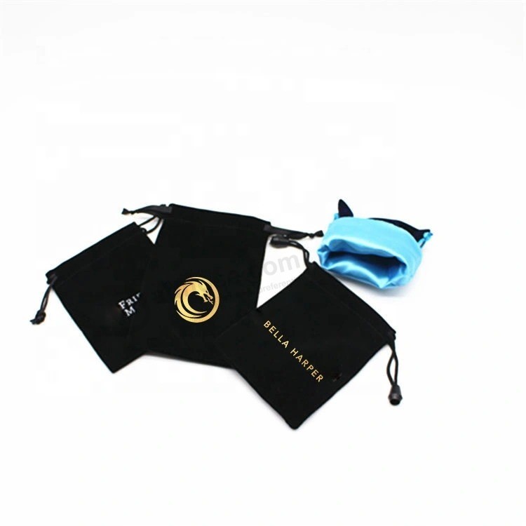 Velvet drawstring Bag,Wholesale custom Golden logo Promoional black Polyester satin Fabric lining Pouch dice Jewelry watches Perfume packaging Gift shopping Bag