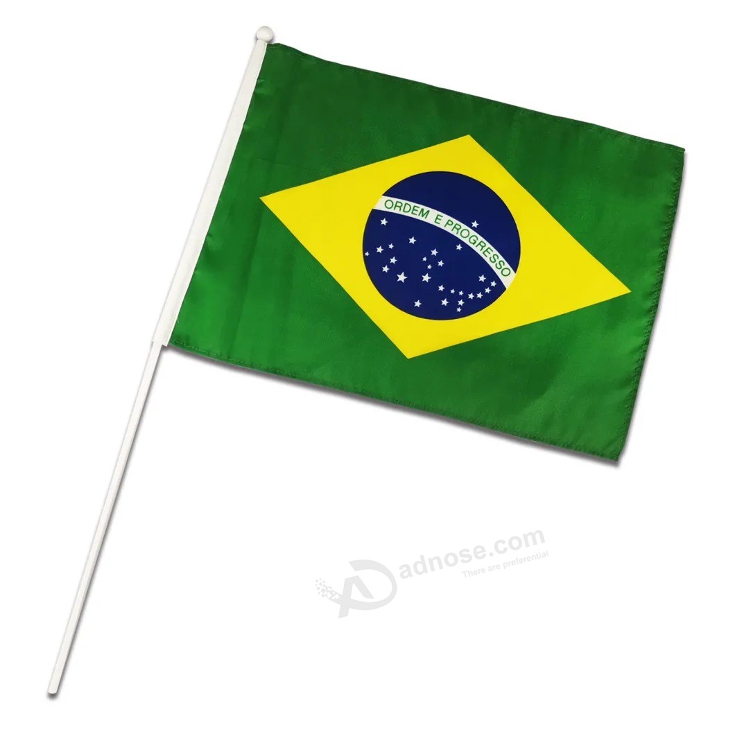 Bandeira da mão do Brasil personalizada Mesa do dia nacional do Brasil Banner China Factory Brasil Bandeira de promoção