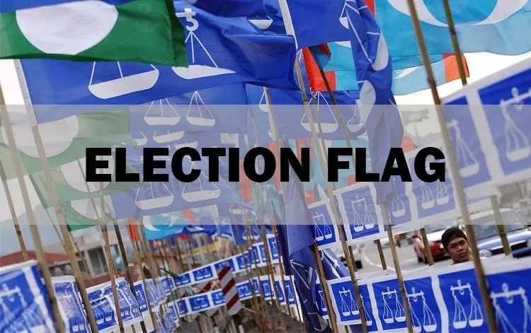 Elección publicitaria nacional ondeando la bandera de mano para promoción