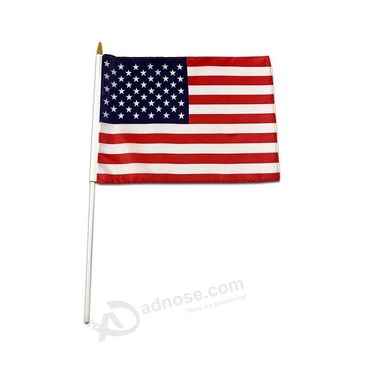 Groothandel op maat gemaakte logo nationale Amerikaanse vlaggen Hand wapperende vlag