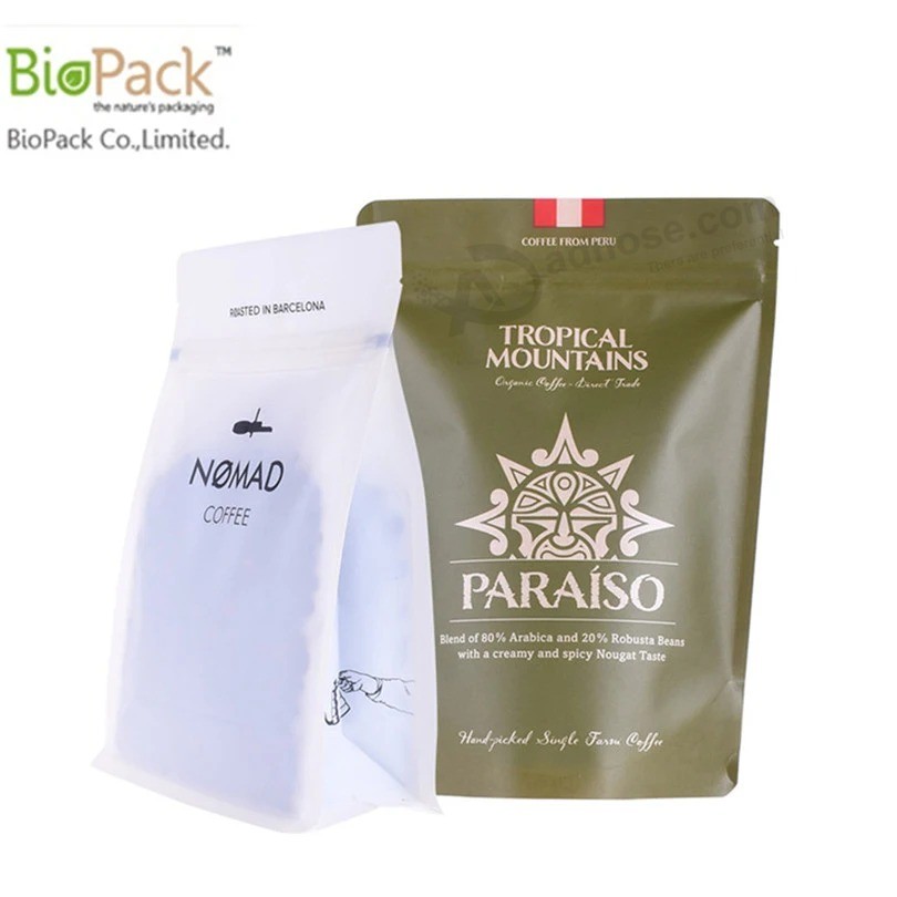 Food Grade Resealable Flap Bottom Coffee Packing Bag Ziplock