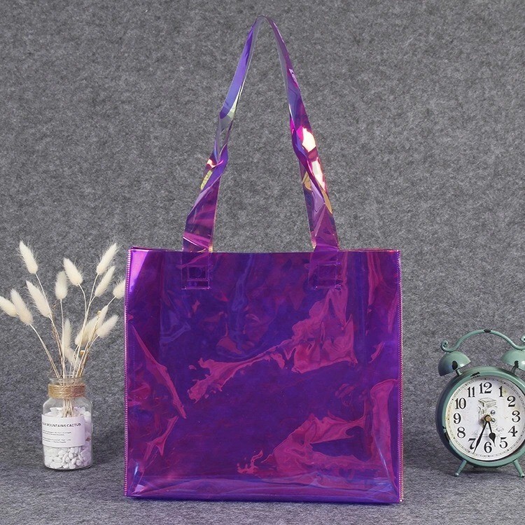 Factory Wholesale Plastic PVC Tote Bag Color Tote Shopping Bag Laser Clothing Gift Packing Bag Printing