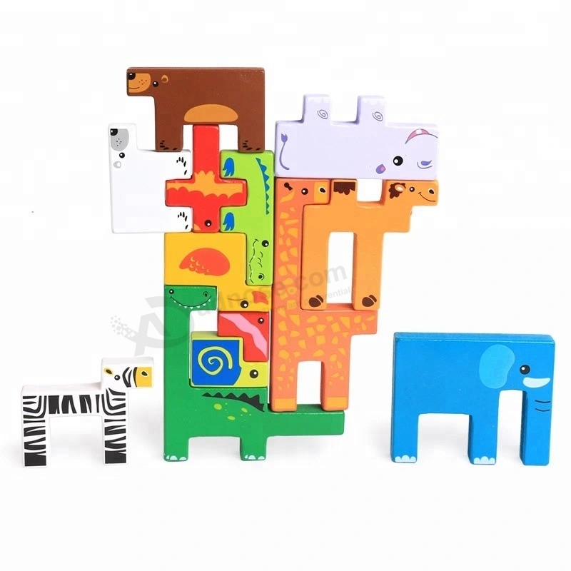 Hot Sale Customized Creative Animal Wood Building Blocks Toy for Kids