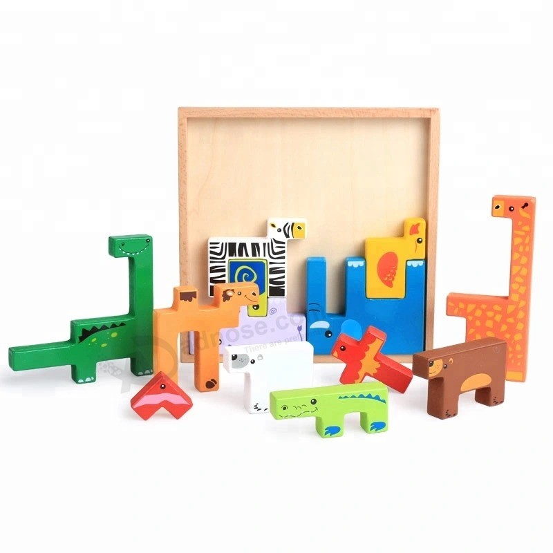 熱い販売は子供のための創造的な動物の木製のビルディングブロックのおもちゃをカスタマイズしました