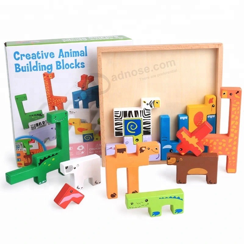 Heißer Verkauf Maßgeschneiderte kreative Tierholzbausteine ​​Spielzeug für Kinder