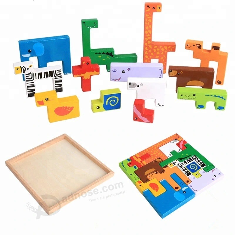 Hot koop Aangepaste creatieve dierlijke houten bouwstenen speelgoed voor kinderen