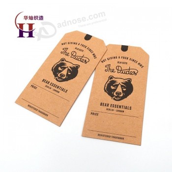 中国のラベルメーカーカスタマイズされた印刷されたクマの動物のブランドロゴリサイクルクラフト紙ジーンズハングタグ付きアイレット