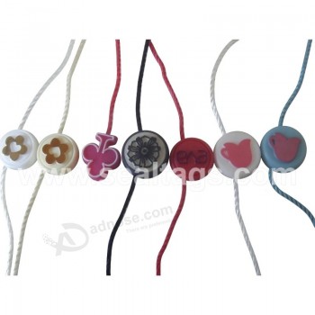aangepaste sieraden horloge kleding ronde hang PLA-tags met koord en elastische koord sluiting voor schoenen (by80114)