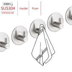 304 stainless steel 3m single adhesive door wall metal coat hooks Big round base