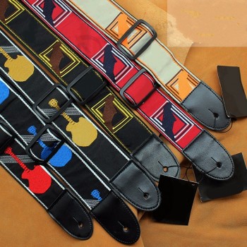 Correa de guitarra de cuero con correas bordadas universales coloridas para guitarra con correa ajustable de instrumentos musicales