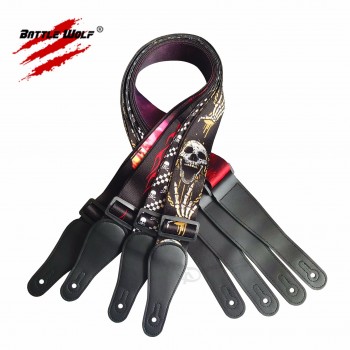 Wholesale Different Style Custom Sublimation PU Leather Ends Polyester Guitar Straps