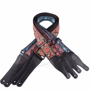 cheerhas jacquard woven wholesale real leather PU leather ends polyester pure cotton guitar straps
