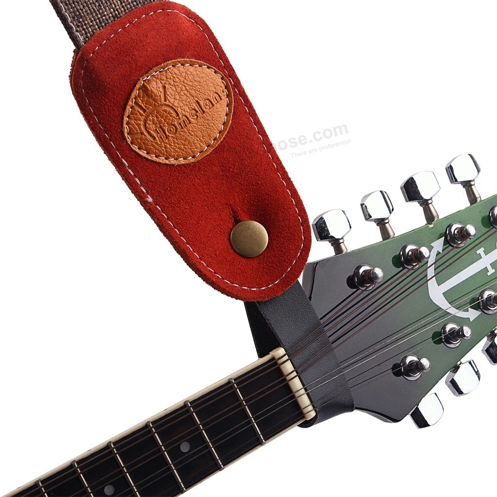 2 PCS alças de guitarra de couro falso botão de gancho