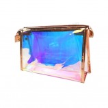 Bolsa de maquillaje holográfica láser Bolsa de cosméticos de PVC transparente