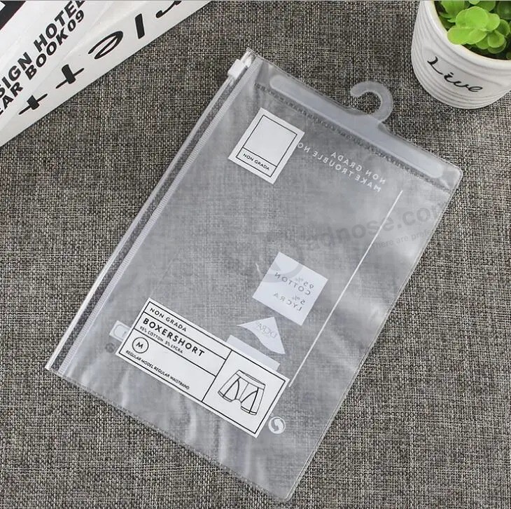 2020new color Printing arrival Clear PVC waterproof Packaging Bag with Hook for Socks/Underwear