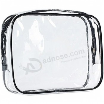 Bolsa de viaje de mano transparente, bolsa de moda de cuarto de avión, bolsa de maquillaje de PVC con bolsa de embalaje con cremallera para unisex