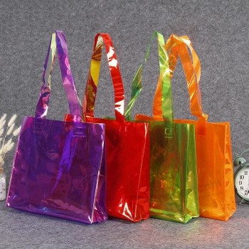 оптовая торговля фабрикой пластиковая сумка-тоут из ПВХ цветная сумка для покупок лазерная одежда подарочна