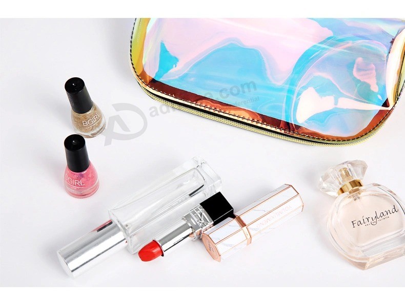 Novo produto personalizado Bolsa para lavagem de maquiagem em PVC transparente Bolsa de cosméticos holográfica