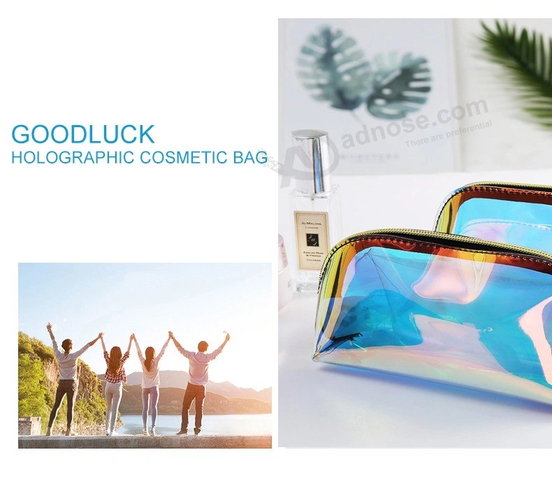 Custom New Product Travel Clear PVC Makeup Wash Pouch Holographic Cosmetic Bag