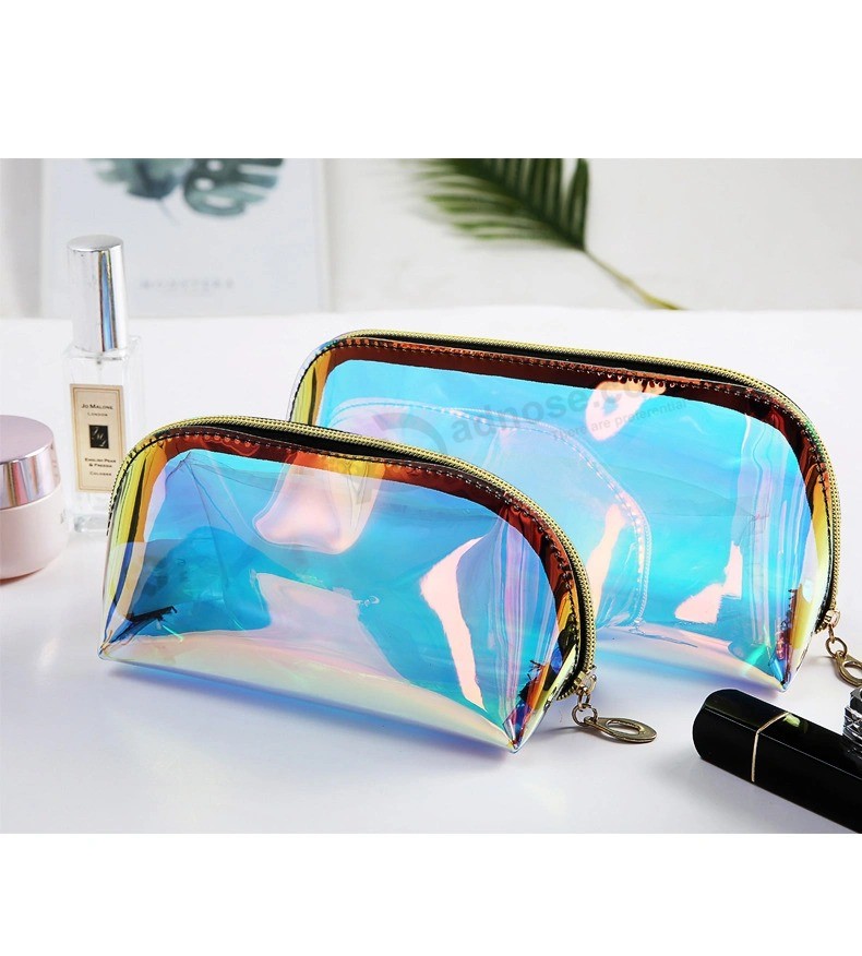 Bolso cosmético olográfico de encargo del lavado del maquillaje del PVC del claro del viaje del nuevo producto
