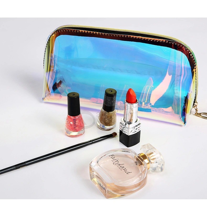 Novo produto personalizado Bolsa para lavagem de maquiagem em PVC transparente Bolsa de cosméticos holográfica