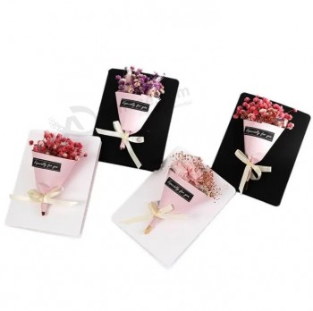 Handmade Card Birthday South Korea Creative Rose Dry Flower Valentine′s Day Employee Greeting Card Festival General Invitation in Half