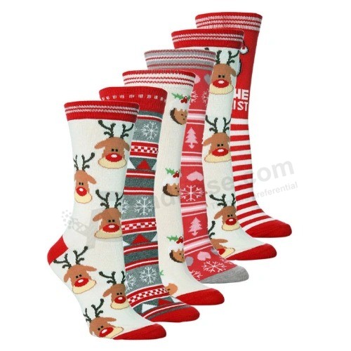 Regalo personalizado de los calcetines de la Navidad de las mujeres felices del vestido de algodón