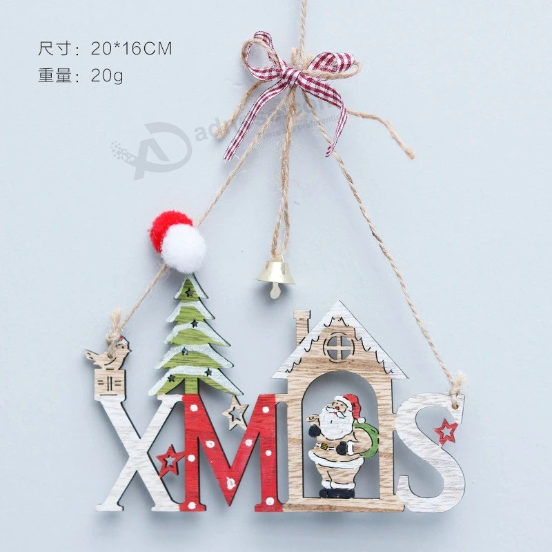Decorações de Natal Natal Criativo Pendentes família Restaurante Natal Sino de madeira Porta pendurada Presentes de Natal