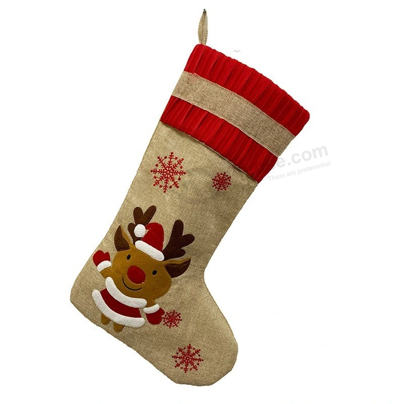 Decoraciones de fiesta de Navidad para niños Bolsa de regalo de dulces navideños Gran arpillera bordada Regalo de calcetín de Navidad