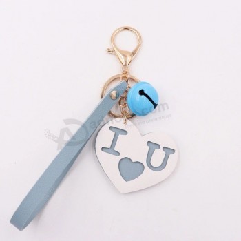 Wholesale Price christmas Valentine′s Day Gift Heart Shape with Bells Leather Couple Keychain Gift