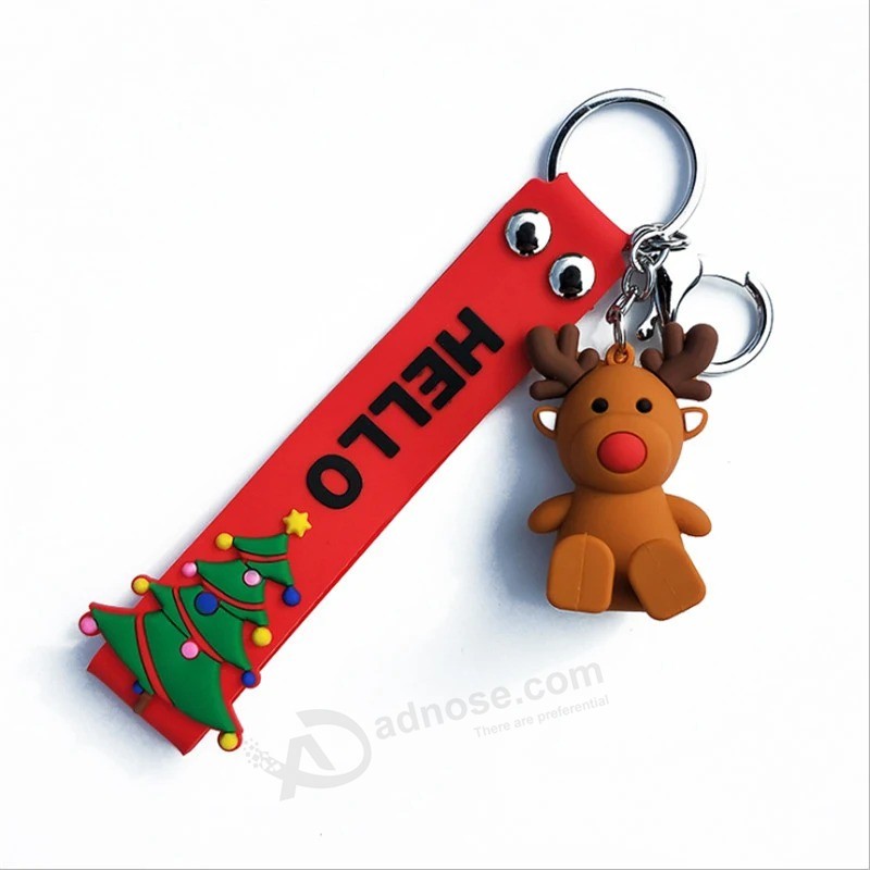 新款设计定制圣诞节可爱软质PVC硅胶钥匙扣钥匙链促销礼品
