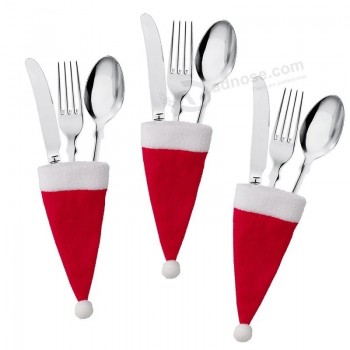 groothandel niet-geweven kerstmutsen servies vork sets kerst wijnfles decoratie opslag tool geschenken