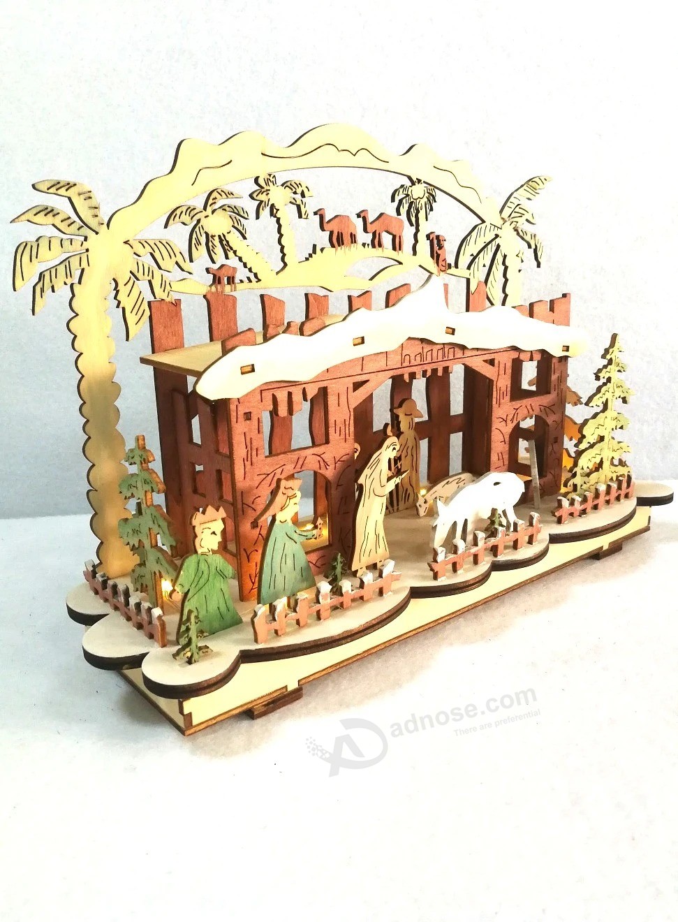LED Laser Cutting Christmas Wooden House Decoration & Gift